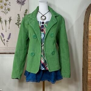 Vintage 90s Y2k BKE Green Corduroy Quilted Jacket Pea Coat Whimsy Twee Mod L